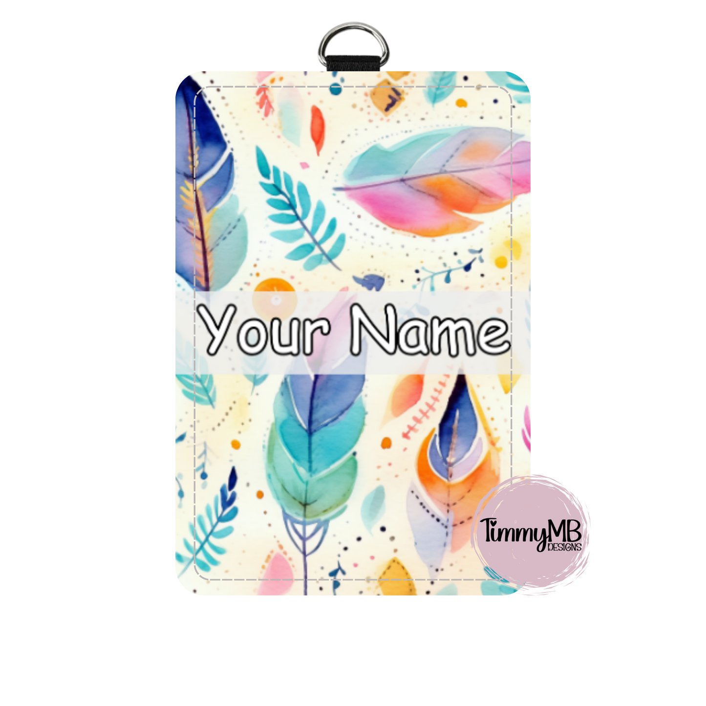 Pastel Feathers - Custom ID Badge Holder