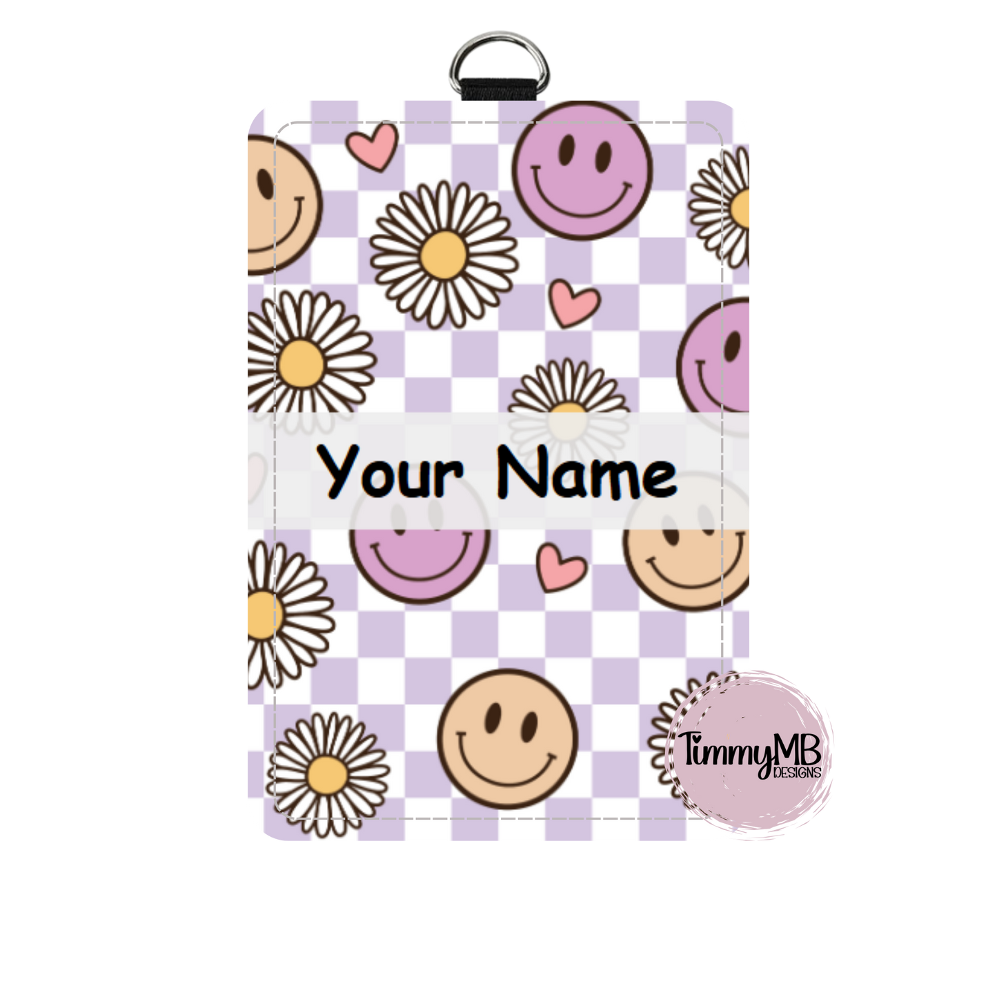 Checkered: Smiley Daisy - Custom ID Badge Holder