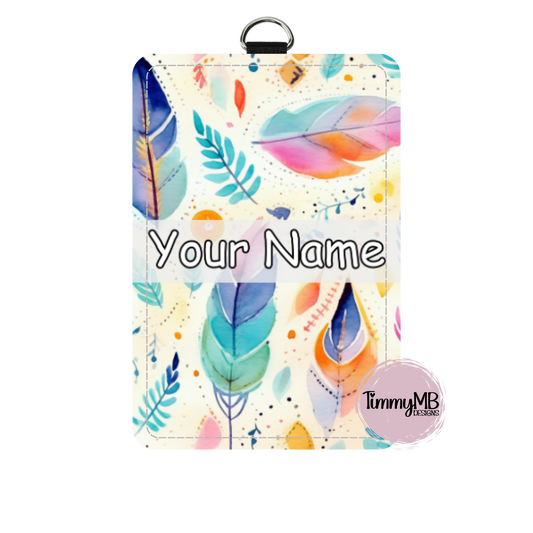 Pastel Feathers - Custom ID Badge Holder