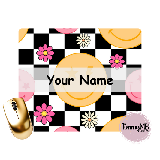 Checkered Smiley Daisy - Custom Mouse Pad