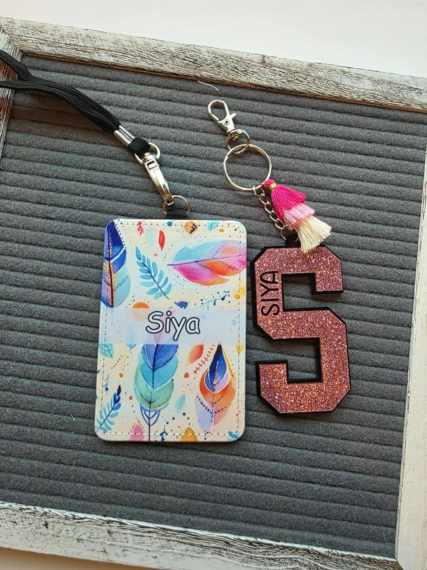 Pastel Feathers - Custom ID Badge Holder