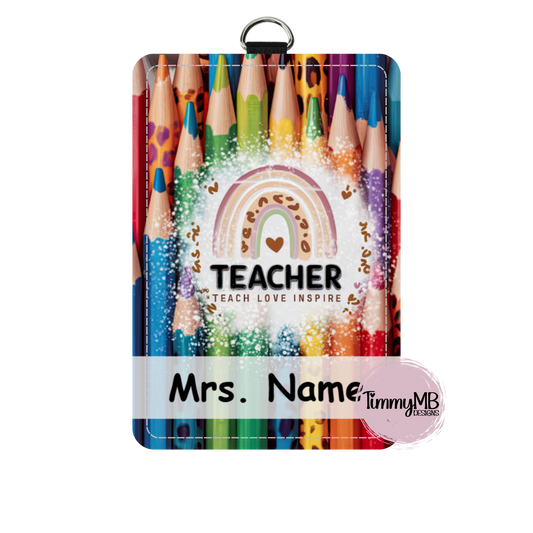Leopard Pencil Teacher - Custom ID Badge Holder