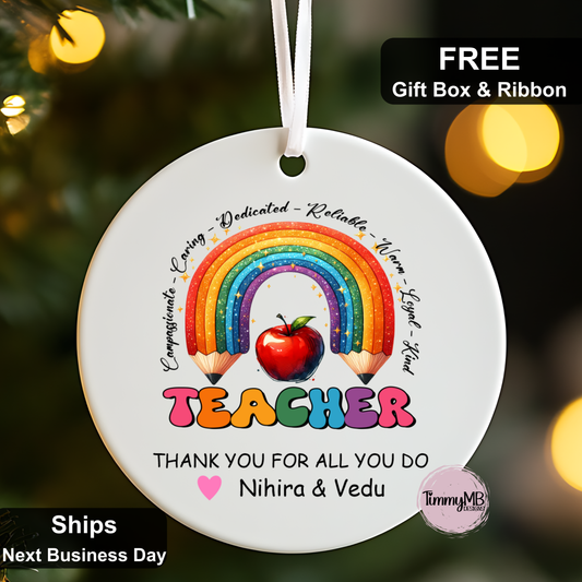 Ceramic Christmas Ornament - Rainbow Teacher