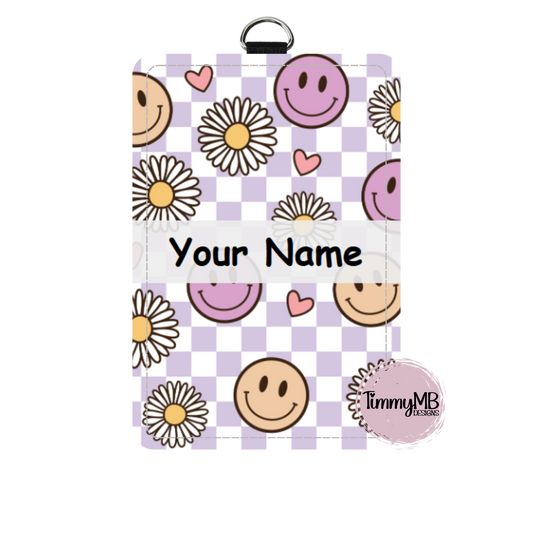 Checkered: Smiley Daisy - Custom ID Badge Holder