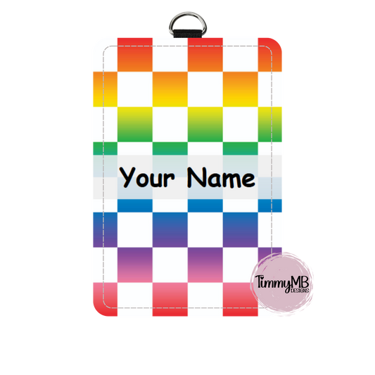 Checkered: Ombre rainbow - Custom ID Badge Holder