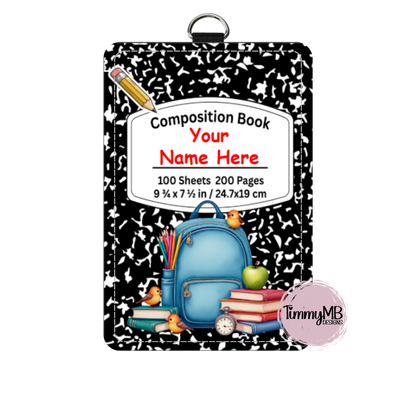 Composition Notebook: Blue backpack - Custom ID Badge Holder