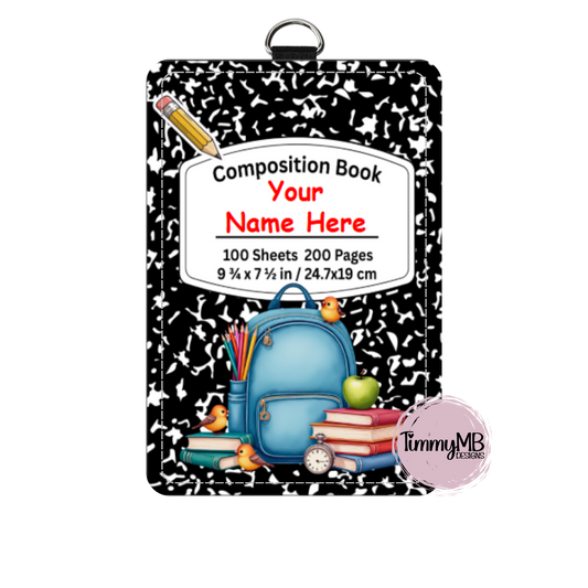 Composition Notebook: Blue backpack - Custom ID Badge Holder