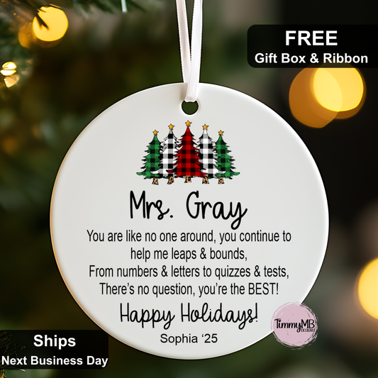 Ceramic Christmas Ornament - Plaid Xmas Tree