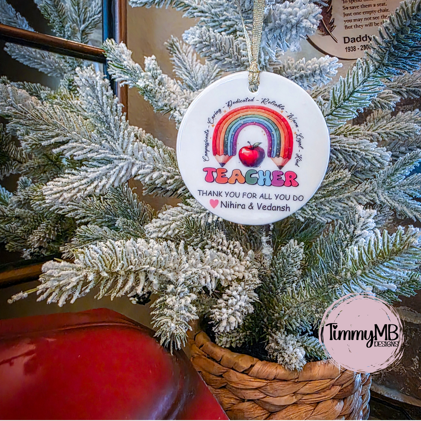 Ceramic Christmas Ornament - Rainbow Teacher