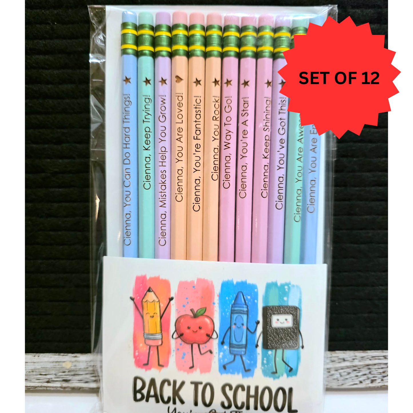 Personalized Pencils - Laser Engraved - Personalized, Positive Affirmation B (Set of 12)