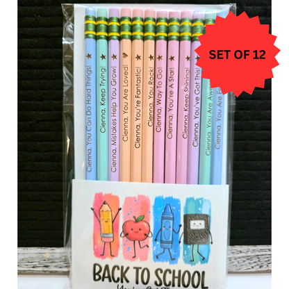 Personalized Pencils - Laser Engraved - Personalized, Positive Affirmation B (Set of 12)