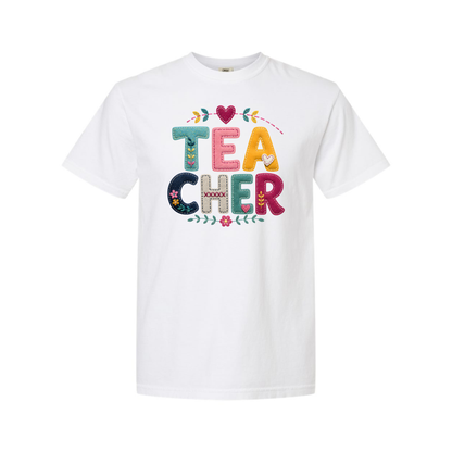 Stitched Teacher Applique Flower - TShirt